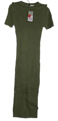 Nové - Dámské khaki žebrované pletené midi šaty Primark 