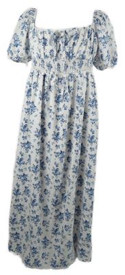 Dámské bílo-modré kytičkované milkmaid midi šaty Shein 