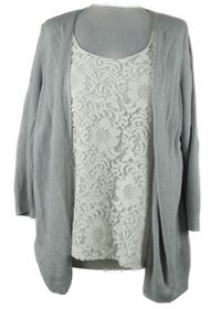 Dámský šedý svetrový cardigán se všitým bílým krajkovým topem M&S