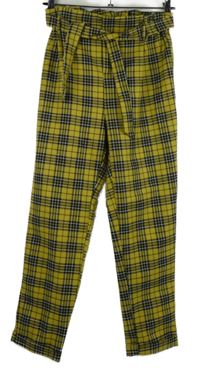 Dámské žluto-černé kostkované paperbag kalhoty s páskem Kiabi 