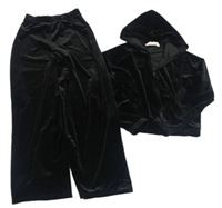 2set- černá sametová propínací crop mikina s kapucí+ sametové kalhoty zn. H&M