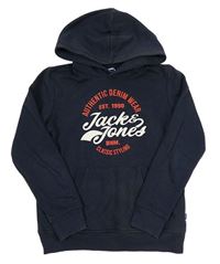 Tmavomodrá mikina s logem a kapucí Jack & Jones