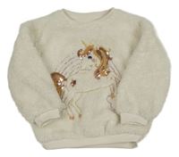 Bílá chlupatá mikina s jednorožcem F&F