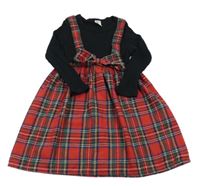 Černo-kostkované šaty s kšandami Shein