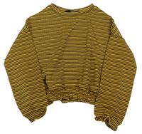 Hořčicovo-černé pruhované úpletové crop triko 