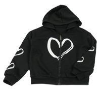 Černá propínací mikina se srdíčky a kapucí Shein