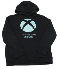 Černá mikina s potiskem x-box a kapucí 