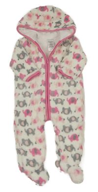 Bílá chlupatá podšitá kombinéza se slony a kapucí Absorba