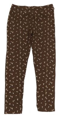 Hnědé žebrované květinové legíny Alana