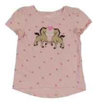 Růžové tričko s koňmi a srdíčky Topomini