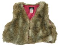 Hnědo-bílá kožešinová podšitá vesta H&M