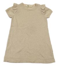 Béžovo-zlaté třpytivé svetrové šaty H&M