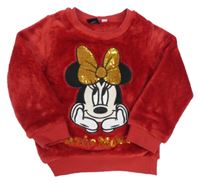 Červená chlupatá mikina s Minnie Disney