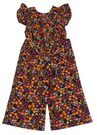 Černo-růžovo-oranžový květovaný culottes overal s páskem Matalan