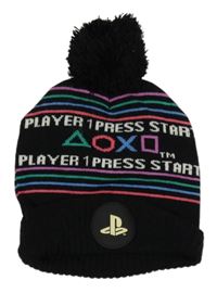 Černo-barevná čepice s pruhy a bambulí - PlayStation