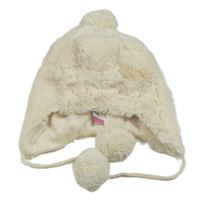 Smetanová kožešinová podšitá čepice s bambulí 