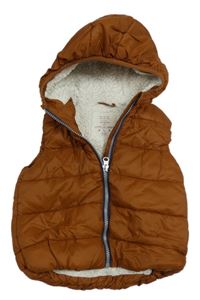 Hnědá prošívaná šusťáková zateplená vesta s kapucí F&F