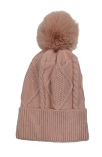 Světlerůžová 3D vzorovaná čepice s bambulí 