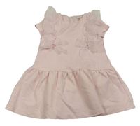 Světlerůžové šaty s organzovými mašlemi s volánky bimbalo