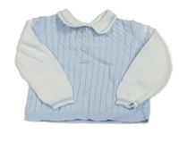 Světlemodro-bílý lehký svetr s límečkem 