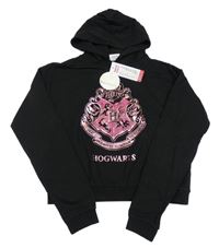 Nové - Černá crop mikina s potiskem a kapucí - Harry Potter 