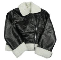 Černá koženková zateplená crop bunda s beránkem Shein