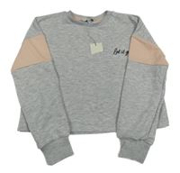 Nové - šedo-pudrová melírovaná oversize crop mikina s nápisem Miss E-vie