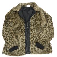 Hnědá vzorovaná kožešinová podšitá bunda 