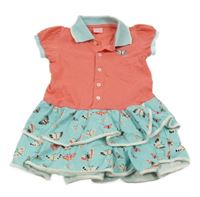 Růžovo-pomněnkové bavlněné šaty s límečkem a motýly