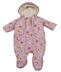 Růžová šusťáková zimní kombinéza s obrázky a kapucí St. Bernard