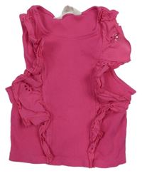 Fuchsiový žebrovaný crop top s madeirovými volánky H&M