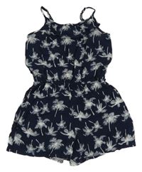 Tmavomodrý kraťasový overal s palmami H&M