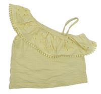 Žlutý strukturovaný crop top s madeirovým volánem River Island
