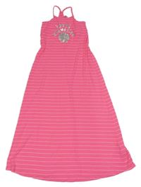 Neonově růžovo-bílé pruhované maxi šaty s nápisem Primark