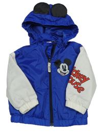 Modro-bílá šusťáková podzimní bunda s Mickeym a kapucí H&M