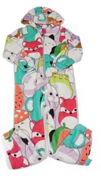 Bílo-barevná chlupatá chlupatá kombinéza s kapucí - Squishmallows Next