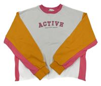 Bílo-růžovo-oranžová mikina s nápisem H&M