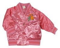 Růžový saténový podšitý bomber s kytičkami H&M