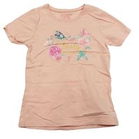 Světlerůžové tričko s nápisem a květy Primark