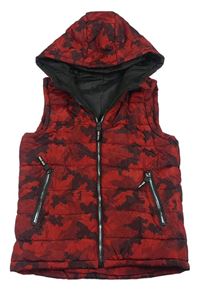 Červeno-černá army šusťáková zateplená vesta s kapucí Seven Lemon