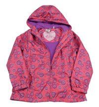 Růžová šusťáková zateplená bunda s kytičkami a kapucí 