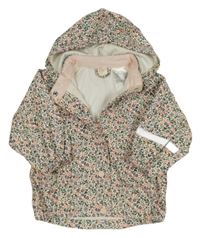 Bílá nepromokavá bunda s kytičkami a odepínací kapucí H&M