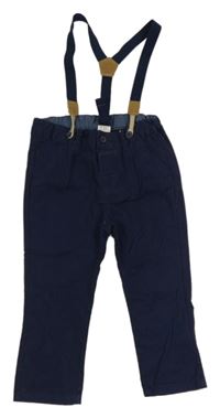Tmavomodré plátěné chino kalhoty s odepínacími kšandami H&M