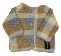 Nové - Béžovo-modrá kostkovaná huňatá podšitá bunda zn. Dunnes