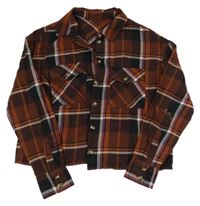 Hnědo-barevná kostkovaná crop halenka FB sister 