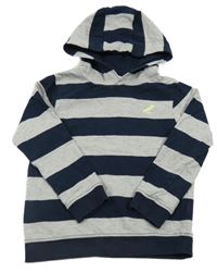 Tmavomodro-šedá pruhovaná mikina s dinosurem a kapucí M&S