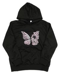 Černá sportovní mikina s motýlem a kapucí 