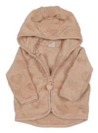 Světlerůžová srdíčkovaná plyšová propínací mikina s kapucí H&M