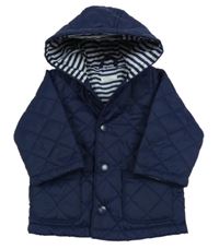 Tmavomodrá šusťáková prošívaná jarní bunda s kapucí Benetton