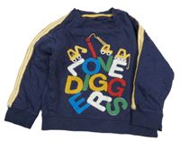 Tmavomodrá mikina s nápisem a bagry Mothercare 